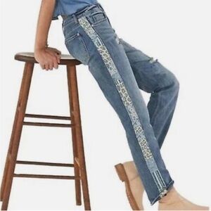 Pilcro Blue Boyfriend Jeans with Patterned Stripe